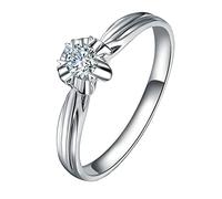 Tolldek Real Jewellery Partner Rings 18 Carat White Gold 750, Classic Friendship Rings with Brilliant Cut 0.13 Carat Diamond, 18 Carat Gold, Solitaire Ring, Allergy-Free, 18K White Gold, Diamond