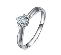 Tolldek Real Wedding Rings 18 Carat White Gold 750, 4 Claw Engagement Ring with Brilliant Cut 0.24 Carat Diamond, 18 K Gold Proposal Ring, Allergy-Free, 18K White Gold, Diamond