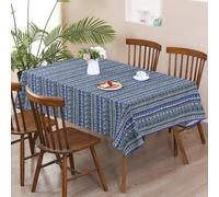 Tolldek Rectangular Table Cloths Boho, Table Cloth Linen Blue 60x104 inch | Decorative Fabric Cover Wipeable Washable Dining Room Tea Party Thanksgiving Decor 152x264cm