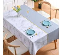 Tolldek Rectangular Tablecloth Grey 90 x 150 cm Marble Pattern Patchwork PVC Lotus Effect Tablecloths Modern Dirt-Repellent for Garden Dining Room and Party