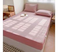Tolldek Rose Bed Sheet with 2 Pillowcases 180 x 200 cm Set Non-Slip Fitted Sheet Quilted Plain Colour Wrinkle Resistant and Fading Polyester Cotton Bedspread for Box Spring Bed