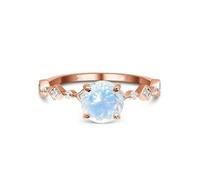 Tolldek Rose Gold 9 Carat / 14 Carat / 18 K Wedding Rings Real Gold, 4 Claw Friendship Rings with Moonstone, Colourful, Couple's Rings with Diamond, Au 375/585/750 Rose Gold, Size 47-65, 18ct Rose