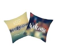 Tolldek Set of 2 Cushion Covers, Decorative Living Room, Soft, Welcome Keep Dreaming Cushion Cover, Sofa Cushion Cover, Decorative Soft for Modern Home Decor, Beige Green Blue, 40 x 40 cm