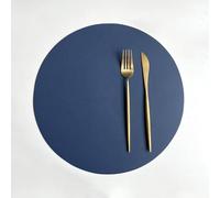 Tolldek Set of 6 Placemats, Living Room, PU Leather Table Mats Set, Reversible, Two-Tone, Plain, Round Placemats, Washable for Home, Hotel, Dark Blue Beige, 32 cm
