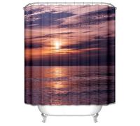 Tolldek Shower Curtain 150 x 180 cm Red Sunrise Pattern Textile Polyester Fabric Bathroom Curtain Waterproof Washable Anti-Mould Shower Curtain 1.5 x 1.8 m Long (W x H) with Rings