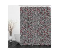 Tolldek Shower Curtain Grey Red Wave Small Square Pattern Waterproof Anti-Mould Bath Curtain Polyester Textile Curtains Washable Bath Curtain Including Shower Curtain Rings