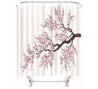 Tolldek Shower Curtain, Pink, Peach Blossom Pattern, Waterproof, Anti-Mould Bath Curtain, Polyester Textile Curtains, Washable Bath Curtain Including Shower Curtain Rings