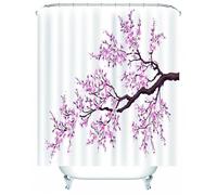 Tolldek Shower Curtain, Pink Textile, Peach Blossom Pattern, Bathroom Curtains, Polyester, Quick-Drying, Washable, Shower Curtains for Bathroom, Includes Shower Curtain Rings