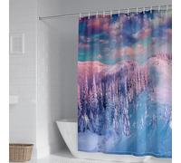 Tolldek Shower Curtain Textile 150 x 200 cm Purple Rose Snow Mountains Tree Landscapes Pattern Textile Polyester Fabric Bathroom Curtain Waterproof Washable Anti Mould Shower Curtain