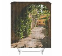 Tolldek Shower Curtain Textile Fabric Green Trees Lined Alley Pattern Bath Curtain Polyester Anti-Mould Quick Drying with Shower Curtain Rings