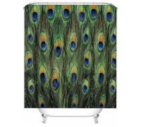 Tolldek Shower Curtain Textile Green Blue Peacock Feather Pattern Bathroom Curtain Polyester Anti-Mould Waterproof and Dries Quick Washable High Quality Fabric Bath with Shower Curtain Rings