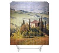 Tolldek Shower Curtain Textile Green Village Villa Pattern Bathroom Curtain Textile Polyester Fabric Mould Resistant Washable Includes Shower Curtain Rings