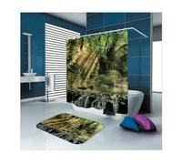 Tolldek Shower Curtain Waterproof Textile Fabric 150 x 180 cm Green Forest Waterfall Pattern Bathroom Curtains Polyester Washable Textile Fabric Bathroom Curtain 1.5 x 1.8 m Long (W x H) Includes