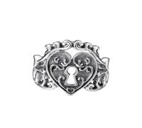 Tolldek Solid 925 Silver Ring Heart Lock Head Promise Band Adjustable