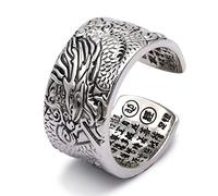 Tolldek Sterling Silver S925 Men's Wedding Rings Dragon Pattern Engraving Sutra Engagement Ring, Sterling Silver 925 Friendship Rings Punk Rock Adjustable, Sterling Silver, No cubic zirconia