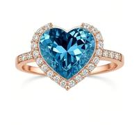 Tolldek Wedding Rings White Gold 9 Carat / 14 Carat / 18 K Heart Proposal Ring with Topaz Blue Real Gold, Friendship Rings with Diamond Au 375/585/750 White Gold, Size 47-65, 18ct Rose Gold, Topaz