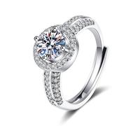 Tolldek White Gold 750 18K Partner Rings Genuine Laboratory Created Diamond Halo 4 Bridge-Claw Setting Diamond Ring, 18K Gold Pair Rings Real, Size 47-65, 18k (750) white gold, Laboratory Created