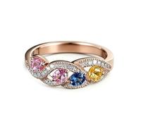 Tolldek White Gold 9K/14K/18K Wedding Ring Real Gold Jewellery, Infinity Rose Quartz Wedding Rings with Sapphire Rose, Solitaire Ring with Moissanite Au 375/585/750 White Gold, Size 47-65, 14ct Rose