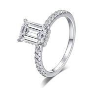 Tolldek White Gold 9K/14K/18K Wedding Rings, Ornate Classic Engagement Ring with Moissanite Rectangular Cut Genuine Wedding Rings AU 375/585/750 White Gold, Size 47-65, 9ct (375) white gold