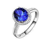 Tolldek White Gold Au750 Wedding Rings Real Gold Jewellery, Halo Partner Rings with Oval Cut 1.85 ct Tanzanite Blue, 18 K Friendship Rings, Diamond, Allergy-Free, 18K White Gold, Tanzanite Diamond