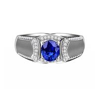 Tolldek White Gold Au750 Wedding Rings Real Matte Wedding Ring with Oval Cut 1.13 ct Sapphire Blue 18 K Wedding Band Diamond Allergy Free, 18K White Gold, Sapphire Diamond