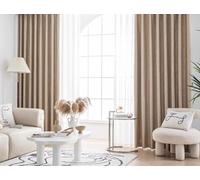 Tolldek Window Curtains for Bedroom, Set of 2 Champagne Plain Polyester Eyelet Curtain Vintage Window Curtains Modern for Living Room W132 x H214 cm