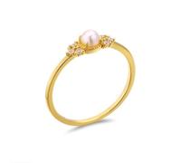 Tolldek Women's Gold 18K 750 Wedding Anniversary Rings Pearl, Size N 1/2