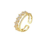 Tolldek Yellow Gold 18ct Engagement Ring Genuine, Diamond Double Row Band Rings Awning Cut, Au 750 Wedding Ring Genuine, Size 47-65, 18 Carat (750) Yellow Gold, Diamond