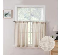 Tollpiz Linen Tier Curtain Rod Pocket Semi Sheer Half Kitchen Curtains Burlap Light Filtering Thick Linen Drape for Bathroom, 30 x 36 inches Long, Natural, Set of 2 Panels