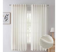 Tollpiz Natural Linen Cotton Window Curtains Back Tab Short Living Room Semi Sheer Curtain Pocket Neutral Boho Light Filtering Farmhouse Burlap Drapes Bedroom, 52 x 45 inches Long, 2 Panels