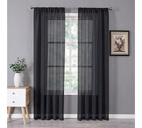 Tollpiz Sheer Curtain Linen Textured Living Room Curtains Sheer Light Filtering Rod Pocket Voile Curtain for Bedroom, 54 x 72 inches Long, Black, Set of 2 Panels