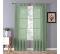 Tollpiz Sheer Curtain Linen Textured Living Room Curtains Sheer Light Filtering Rod Pocket Voile Curtain for Bedroom, 54 x 72 inches Long, Sage Green, Set of 2 Panels