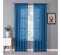 Tollpiz Sheer Curtains Bedroom Linen Textured Curtain Sheers Light Filtering Voile Rod Pocket Curtains for Living Room, 38 x 84 inches Long, Classic Blue, Set of 2 Panels