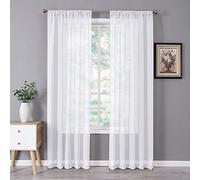 Tollpiz Sheer Curtains Linen Textured Bedroom Curtain Sheers Light Filtering Rod Pocket Voile Curtains for Living Room, 54 x 84 inches Long, White, Set of 2 Panels