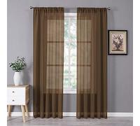 Tollpiz Sheer Curtains Linen Textured Bedroom Curtain Sheers Light Filtering Rod Pocket Voile Curtains for Living Room, 54 x 84 inches Long, Brown, Set of 2 Panels