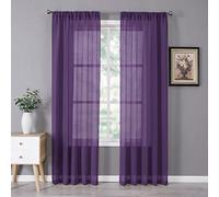 Tollpiz Sheer Curtains Linen Textured Bedroom Curtain Sheers Light Filtering Rod Pocket Voile Curtains for Living Room, 54 x 84 inches Long, Royal Purple, Set of 2 Panels