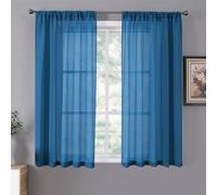 Tollpiz Sheer Curtains Linen Textured Bedroom Curtain Sheers Light Filtering Rod Pocket Voile Curtains for Living Room, 54 x 63 inches Long, Classic Blue, Set of 2 Panels