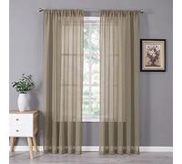 Tollpiz Sheer Curtains Linen Textured Bedroom Curtain Sheers Light Filtering Rod Pocket Voile Curtains for Living Room, 54 x 84 inches Long, Taos Taupe, Set of 2 Panels