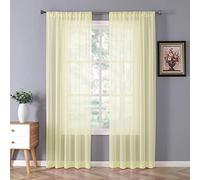 Tollpiz Sheer Curtains Linen Textured Bedroom Curtain Sheers Light Filtering Rod Pocket Voile Curtains for Living Room, 54 x 84 inches Long, Transparent Yellow, Set of 2 Panels