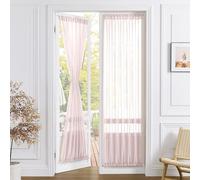 Tollpiz Sheer Door Curtain Closet Linen Textured Curtains Sheer Doorway Light Filtering Voile Patio Glass Door Rod Pocket Curtain French Door, 54 x 72 inches Long, Pink, Set of 1 Panel