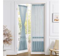 Tollpiz Sheer Door Curtains Closet Linen Textured Curtains Sheer Doorway Light Filtering Voile Rod French Door Pocket Curtain Patio Door, 25 x 72 inches Long, Dusty Blue, Set of 1 Panel