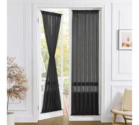 Tollpiz Sheer Door Curtains Closet Linen Textured Curtains Sheer Doorway Light Filtering Voile Rod French Door Pocket Curtain Patio Glass Door, 25 x 72 inches Long, Black, Set of 1 Panel