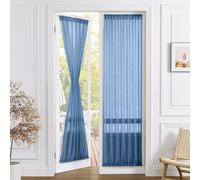 Tollpiz Sheer Door Curtains Closet Linen Textured Curtains Sheer Doorway Light Filtering Voile Rod French Door Pocket Curtain Patio Glass Door, 25 x 72 inches Long, Classic Blue, Set of 1 Panel