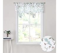 Tollpiz Sheer Floral Curtain Valance Blue Flower Butterfly Printed Bedroom Curtain Valances Rod Pocket Voile Faux Linen Window Valance Curtains for Living Room, 54 x 16 inches Long, Set of 1 Panel