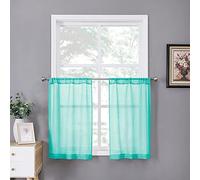Tollpiz Sheer Tier Curtain Linen Textured Half Kitchen Curtains Sheer Light Filtering Rod Pocket Voile Small Curtains for Bathroom, 25 x 36 inches Long, Aqua Blue, Set of 2 Panels