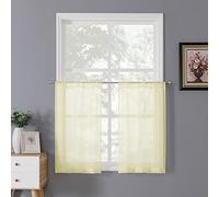 Tollpiz Sheer Tier Curtains Kitchen Linen Textured Half Curtain Sheers Light Filtering Rod Pocket Voile Bathroom Short Curtains for Farmhouse, 25 x 30 inches Long, Transparent Yellow, Set of 2 Panels