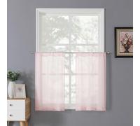 Tollpiz Sheer Tier Curtains Kitchen Linen Textured Half Curtain Sheers Light Filtering Rod Pocket Voile Bathroom Short Curtains for Farmhouse, 25 x 30 inches Long, Pink, Set of 2 Panels