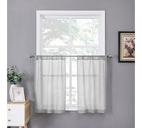 Tollpiz Sheer Tier Curtains Kitchen Linen Textured Half Curtain Sheers Light Filtering Rod Pocket Voile Bathroom Short Curtains for Farmhouse, 25 x 30 inches Long, Silver Grey, Set of 2 Panels