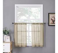 Tollpiz Sheer Tier Curtains Kitchen Linen Textured Half Curtain Sheers Light Filtering Rod Pocket Voile Bathroom Short Curtains for Farmhouse, 25 x 30 inches Long, Taos Taupe, Set of 2 Panels