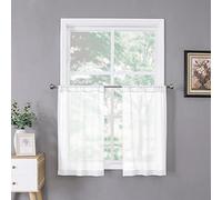 Tollpiz Sheer Tier Curtains Kitchen Linen Textured Half Curtain Sheers Light Filtering Rod Pocket Voile Bathroom Short Curtains for Farmhouse, 25 x 30 inches Long, White, Set of 2 Panels